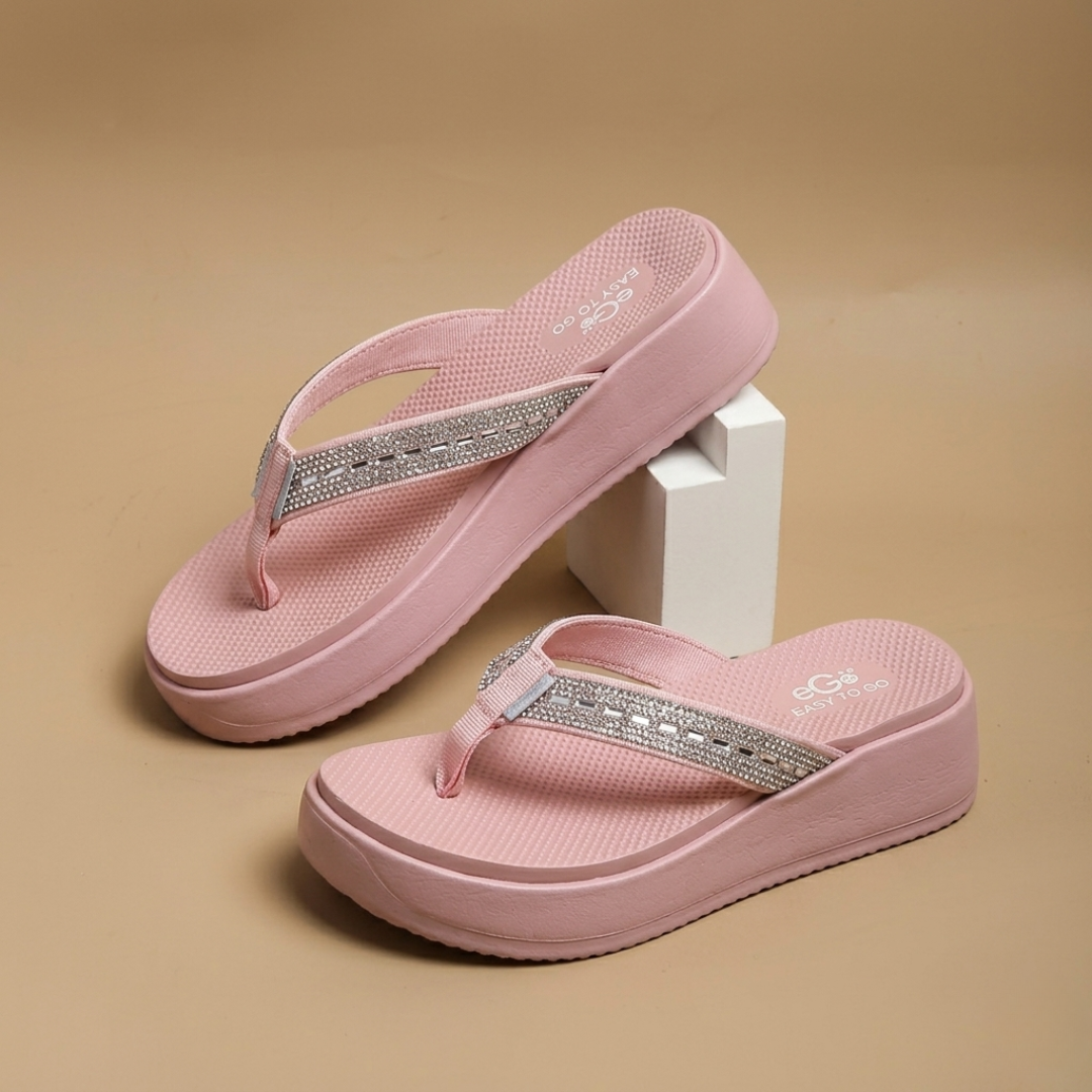 Women’s Rhinestone Platform Flip Flops – Lightweight Comfort Wedge Slippers