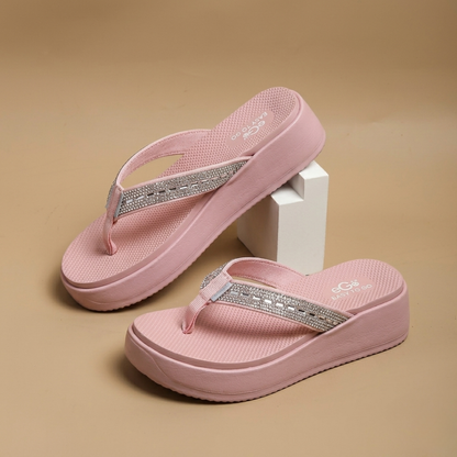 Women’s Rhinestone Platform Flip Flops – Lightweight Comfort Wedge Slippers