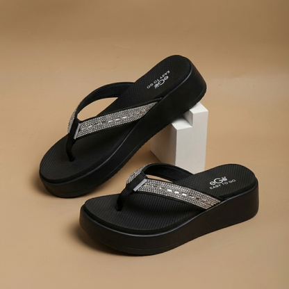 Women’s Rhinestone Platform Flip Flops – Lightweight Comfort Wedge Slippers