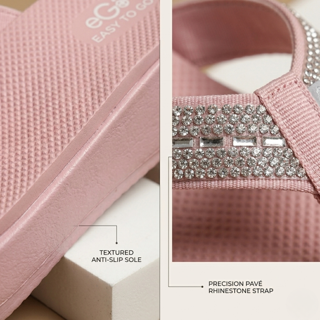 Women’s Rhinestone Platform Flip Flops – Lightweight Comfort Wedge Slippers