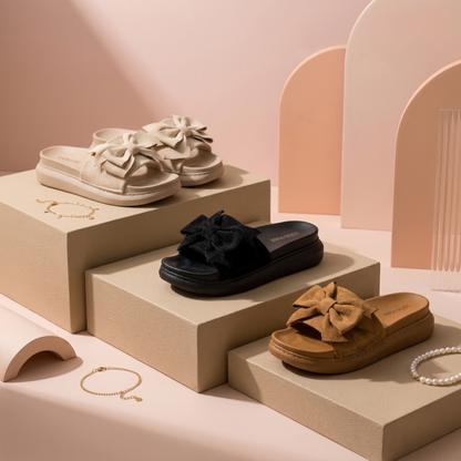 Sandales à plateforme surdimensionnées à nœud pour femmes – Claquettes confortables et à la mode
