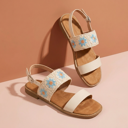 Sandales Bohèmes Brodés à Brides Arrières pour Femme – Confort Estival Décontracté