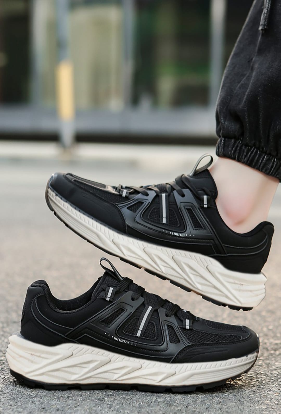 حذاء رياضي رجالي شبكي ذو نعل سميك - قابل للتهوية، أنيق ومريح