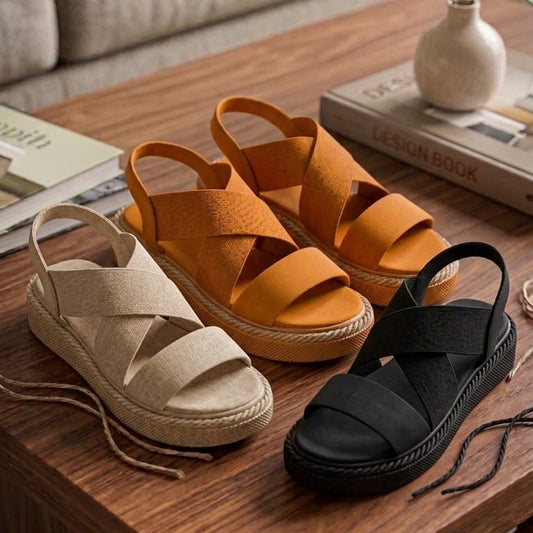 Sandales compensées tendance pour femmes, semelle épaisse, plateforme, bout ouvert, chaussures décontractées