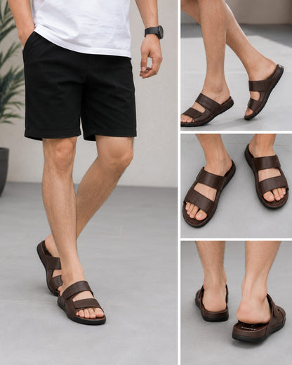 Men’s Casual Double Strap Slide Sandals – Comfortable Soft Sole Summer Slippers