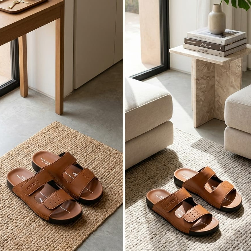 Men’s Casual Double Strap Slide Sandals – Comfortable Soft Sole Summer Slippers