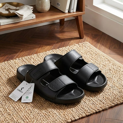 Men’s Casual Double Strap Slide Sandals – Comfortable Soft Sole Summer Slippers