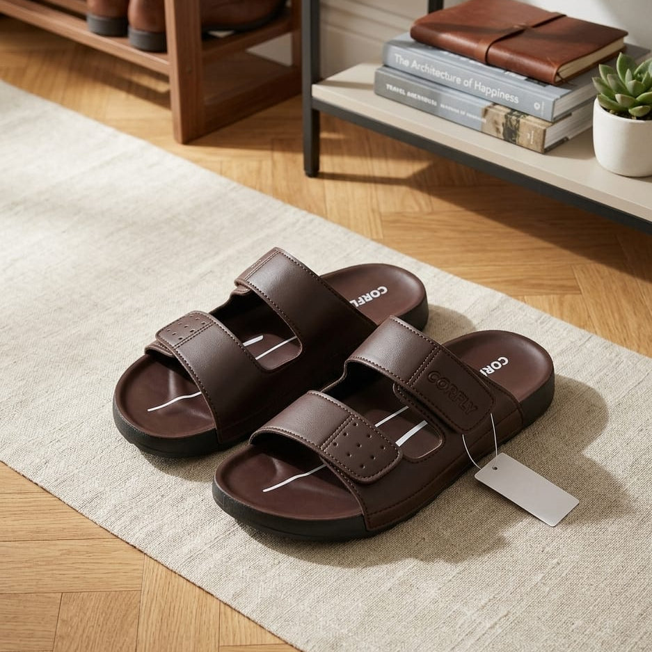 Men’s Casual Double Strap Slide Sandals – Comfortable Soft Sole Summer Slippers