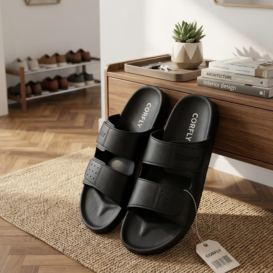 Men’s Casual Double Strap Slide Sandals – Comfortable Soft Sole Summer Slippers