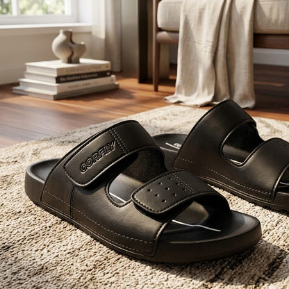 Men’s Casual Double Strap Slide Sandals – Comfortable Soft Sole Summer Slippers