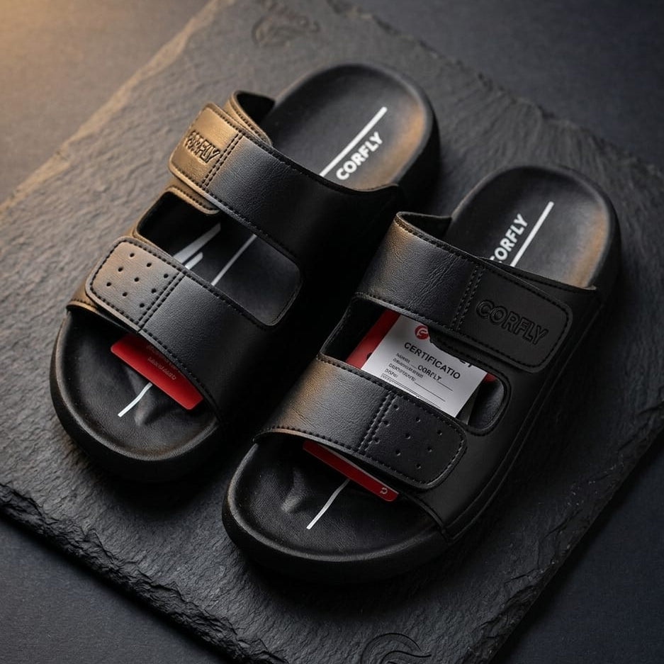 Men’s Casual Double Strap Slide Sandals – Comfortable Soft Sole Summer Slippers