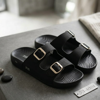 Men’s Double Buckle Comfort Slides – Casual Anti-Slip Open Toe Sandals