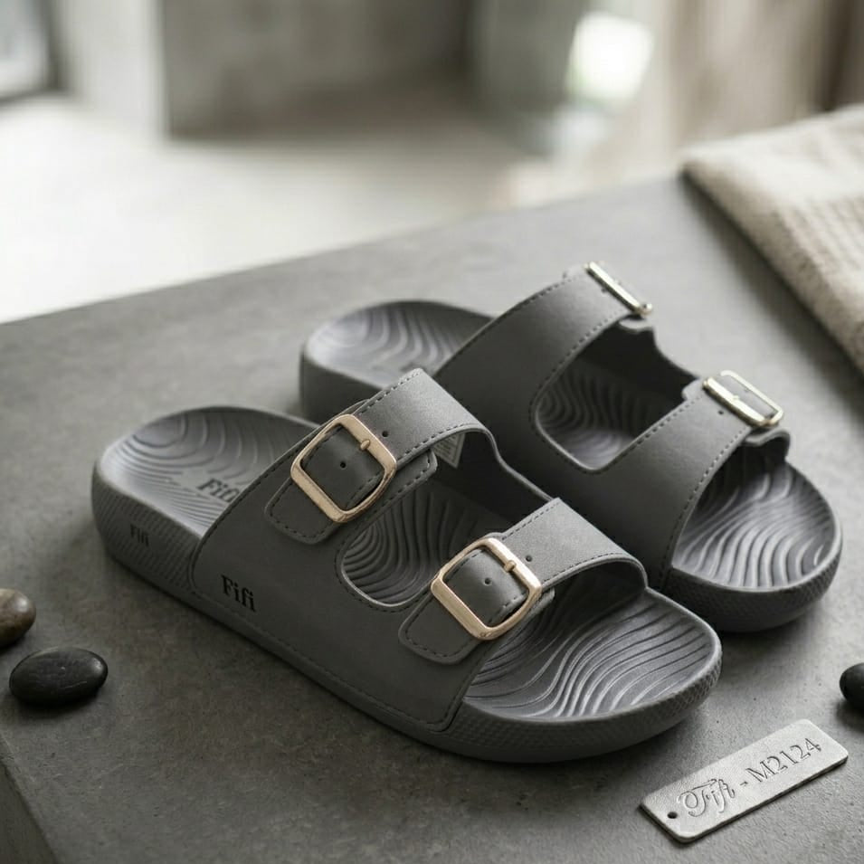 Men’s Double Buckle Comfort Slides – Casual Anti-Slip Open Toe Sandals