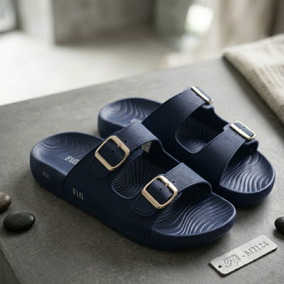 Men’s Double Buckle Comfort Slides – Casual Anti-Slip Open Toe Sandals