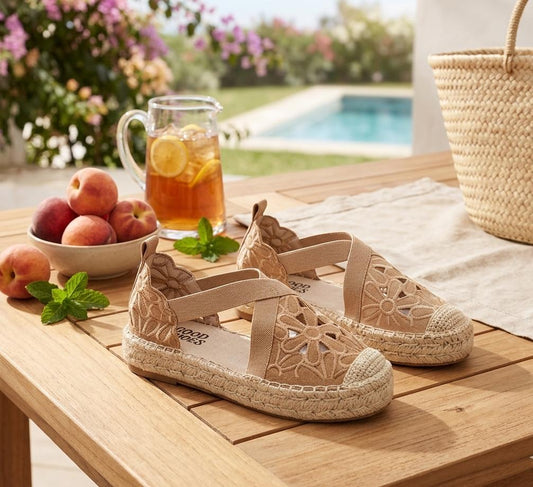 Women's Hollow Lace Espadrille Flats – Breathable Floral Cut-Out Slip-On Casual Summer Shoes
