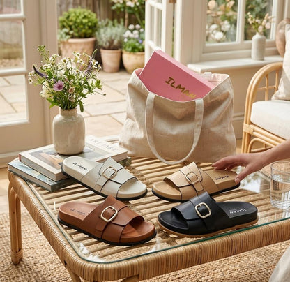 Sandales plates élégantes pour femme avec boucle dorée – Chaussures d'été douces et confortables ✨ 