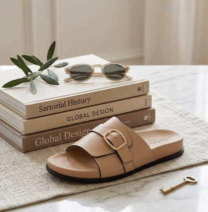 Sandales plates élégantes pour femme avec boucle dorée – Chaussures d'été douces et confortables ✨ 