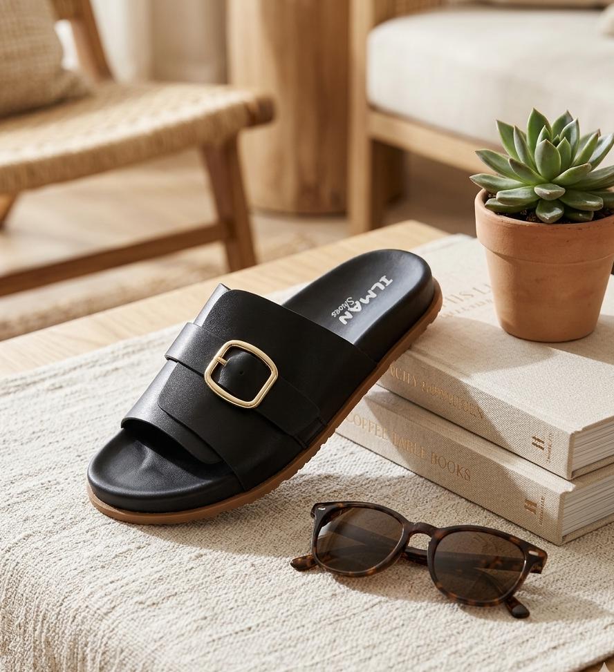 Sandales plates élégantes pour femme avec boucle dorée – Chaussures d'été douces et confortables ✨ 