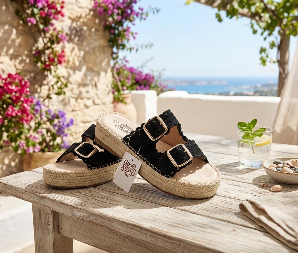 Women’s Bohemian Espadrille Platform Slide Sandals – Double Buckle Open Toe Summer Slippers