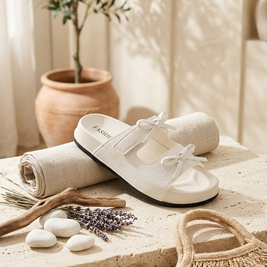 Women Casual Bow Slide Sandals – Lightweight Summer Flat Slippers
