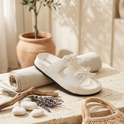 Women Casual Bow Slide Sandals – Lightweight Summer Flat Slippers