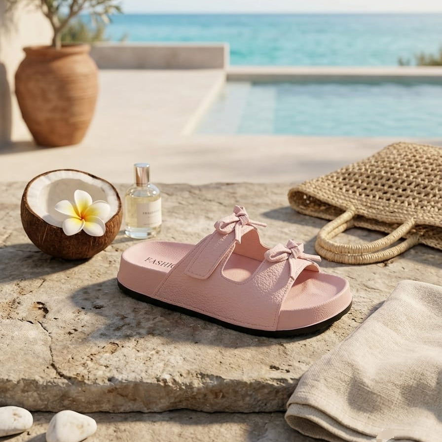 Women Casual Bow Slide Sandals – Lightweight Summer Flat Slippers