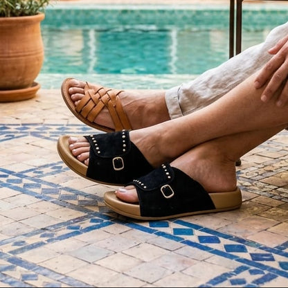 Sandales ouvertes pour femme avec boucle décorative – Confortables et décontractées