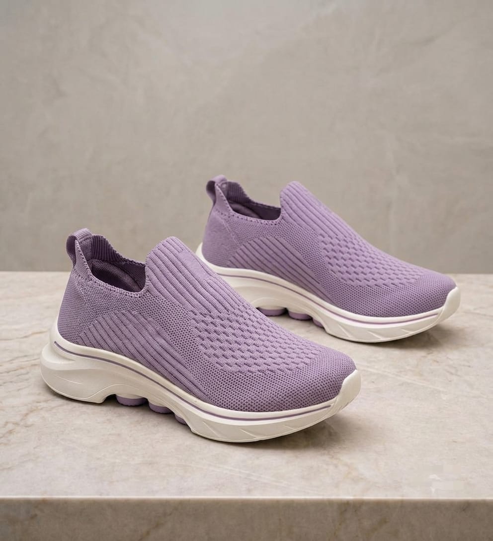 Baskets de marche respirantes sans lacets pour femme | Chaussures de course légères en tricot | Chaussures de sport décontractées à plateforme amortie | Baskets confortables et douces 