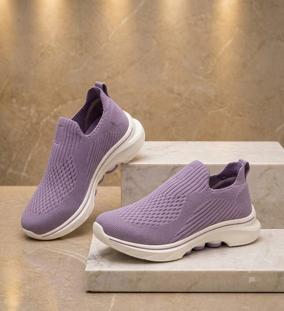 Baskets de marche respirantes sans lacets pour femme | Chaussures de course légères en tricot | Chaussures de sport décontractées à plateforme amortie | Baskets confortables et douces 