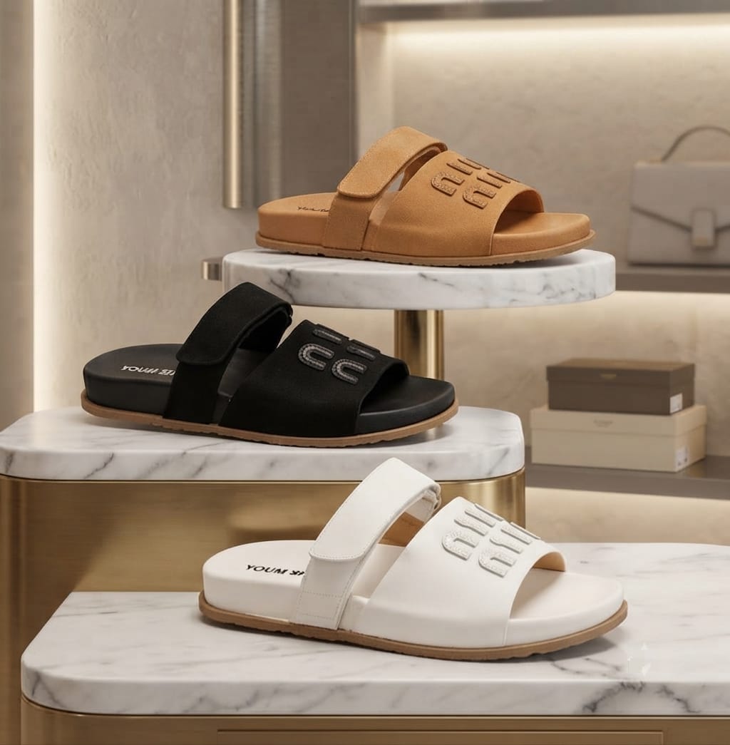 Women's Double Strap Flat Slide Sandals – Adjustable Buckle Casual Summer Slippers, Lightweight Comfort Open Toe Beach Shoes
