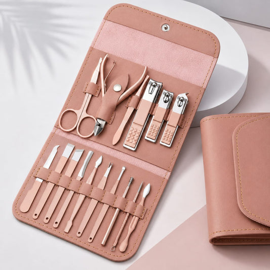 Professional Manicure & Pedicure Grooming Kit with Portable Travel Case