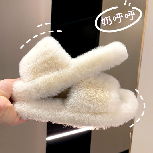 Winter Fluffy Platform Slippers, Cozy Plush Shoes, Indoor Outdoor Fuzzy Warm Slippers,