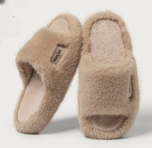 Chaussons en fourrure Yuangang pour femmes - Intérieur et extérieur, semelle épaisse antidérapante et chaude pour l'automne et l'hiver