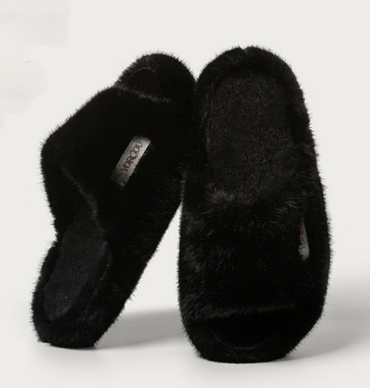 Chaussons en fourrure Yuangang pour femmes - Intérieur et extérieur, semelle épaisse antidérapante et chaude pour l'automne et l'hiver