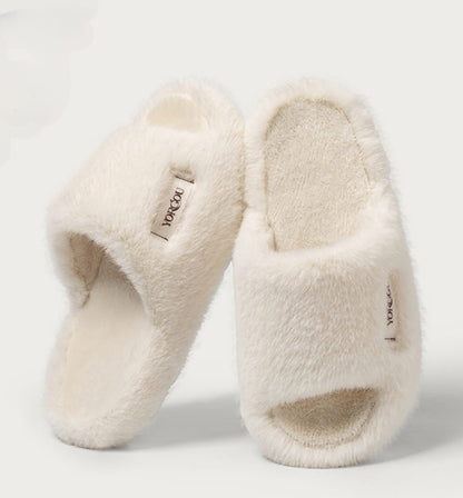 نعال من الفرو للنساء - للاستخدام الداخلي والخارجي، نعل سميك ودافئ غير قابل للانزلاق لفصل الخريف والشتاء