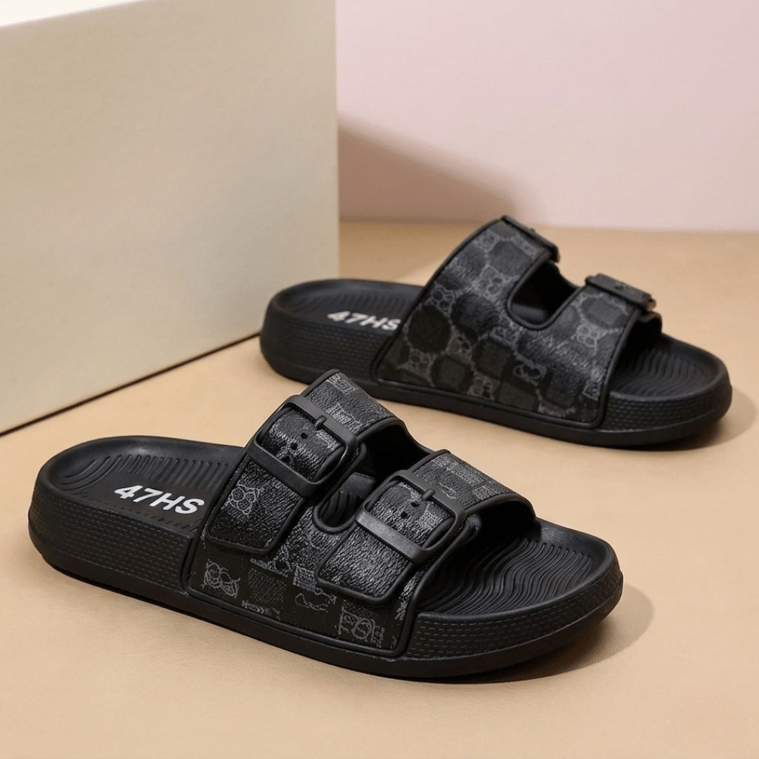 Sandales confort à double boucle pour homme – Chaussons d'été décontractés haut de gamme