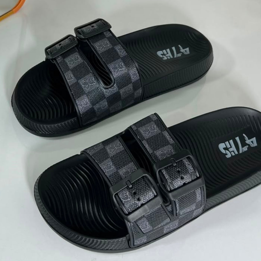 Men’s Double-Buckle Comfort Slide Sandals – Premium Casual Summer Slippers