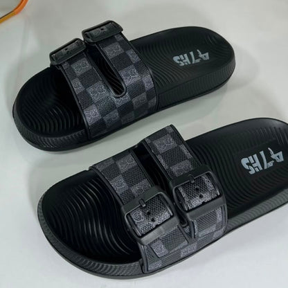 Men’s Double-Buckle Comfort Slide Sandals – Premium Casual Summer Slippers