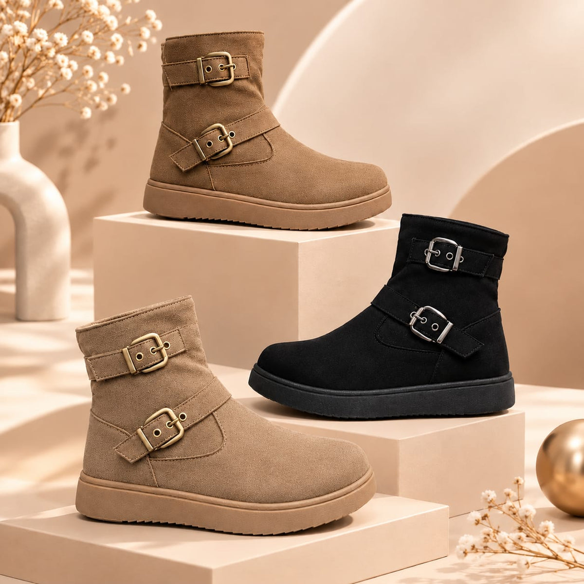 Women’s Buckle Ankle Boots – Stylish Comfort for Everyday Wear