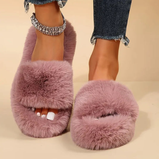 Winter Fluffy Platform Slippers, Cozy Plush Shoes, Indoor Outdoor Fuzzy Warm Slippers,