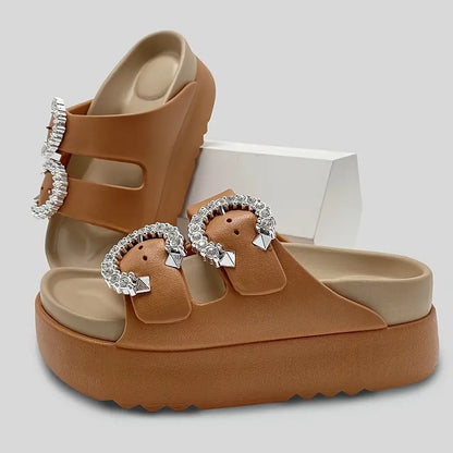 شبشب نسائي بكعب عالٍ ومنصة - ظهر بأشرطة، مريح من مادة EVA ، مفتوح من الأمام