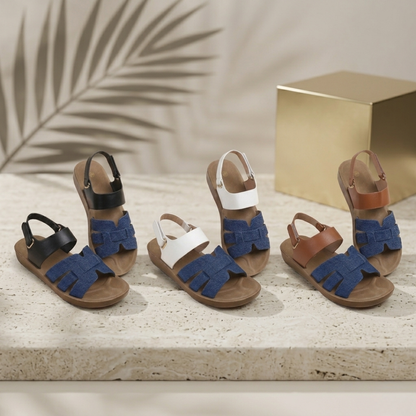 Denim Bow Comfort Slingback Sandals for Women