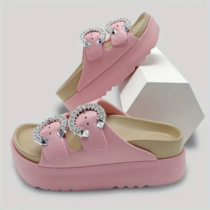 شبشب نسائي بكعب عالٍ ومنصة - ظهر بأشرطة، مريح من مادة EVA ، مفتوح من الأمام