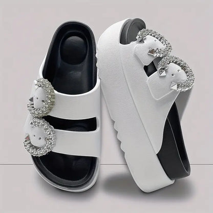 شبشب نسائي بكعب عالٍ ومنصة - ظهر بأشرطة، مريح من مادة EVA ، مفتوح من الأمام