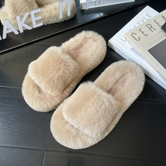 Winter Fluffy Platform Slippers, Cozy Plush Shoes, Indoor Outdoor Fuzzy Warm Slippers,