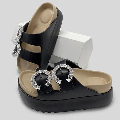 شبشب نسائي بكعب عالٍ ومنصة - ظهر بأشرطة، مريح من مادة EVA ، مفتوح من الأمام