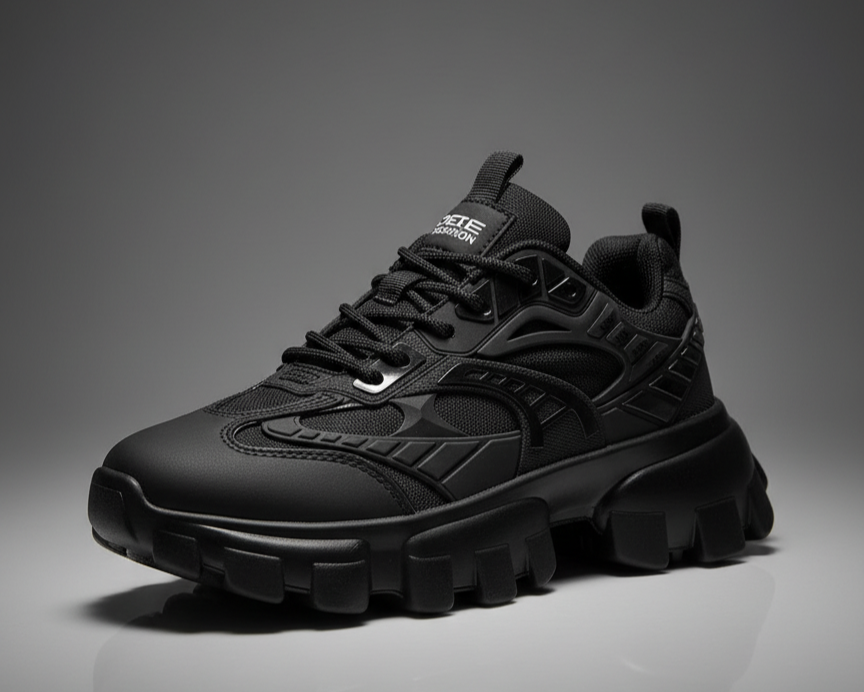 أحذية رياضية رجالية - أحذية رياضية سوداء أنيقة، أحذية كاجوال عصرية عالية الجودة، تسمح بمرور الهواء.