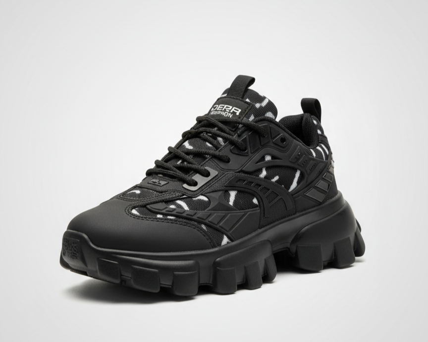 أحذية رياضية رجالية - أحذية رياضية سوداء أنيقة، أحذية كاجوال عصرية عالية الجودة، تسمح بمرور الهواء.