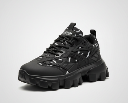 أحذية رياضية رجالية - أحذية رياضية سوداء أنيقة، أحذية كاجوال عصرية عالية الجودة، تسمح بمرور الهواء.