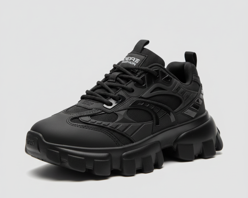 أحذية رياضية رجالية - أحذية رياضية سوداء أنيقة، أحذية كاجوال عصرية عالية الجودة، تسمح بمرور الهواء.